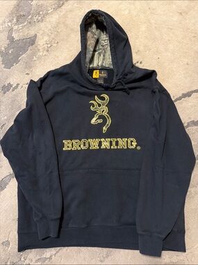 Browning Men's Black Hoodie with Camo Logo